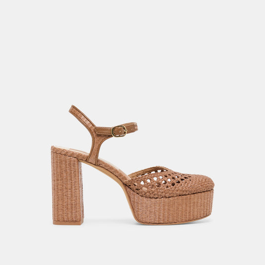 Dolce Vita SHOES | Gero Mid Brown Woven Raffia Heels