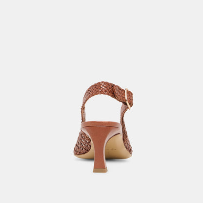 Dolce Vita SHOES | REMLA Tan Woven Leather Peep-Toe Kitten Heel