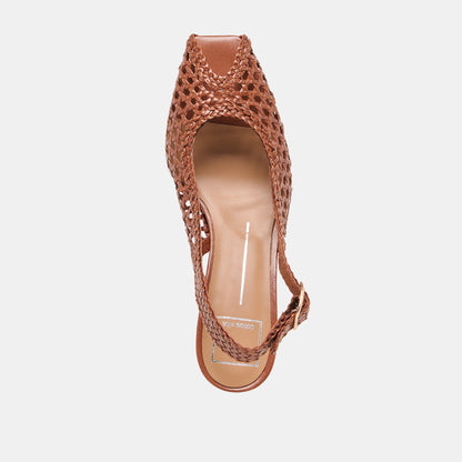 Dolce Vita SHOES | REMLA Tan Woven Leather Peep-Toe Kitten Heel