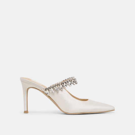 Dolce Vita SHOES | Keli Crystal White Satin Heels