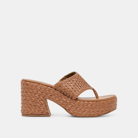 Dolce Vita SHOES | RIPPLE Mid Brown Raffia Platform Thong Block Heel