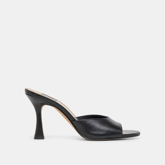 Dolce Vita SHOES | ROSHA Black Leather Open-Toe Mule Heels