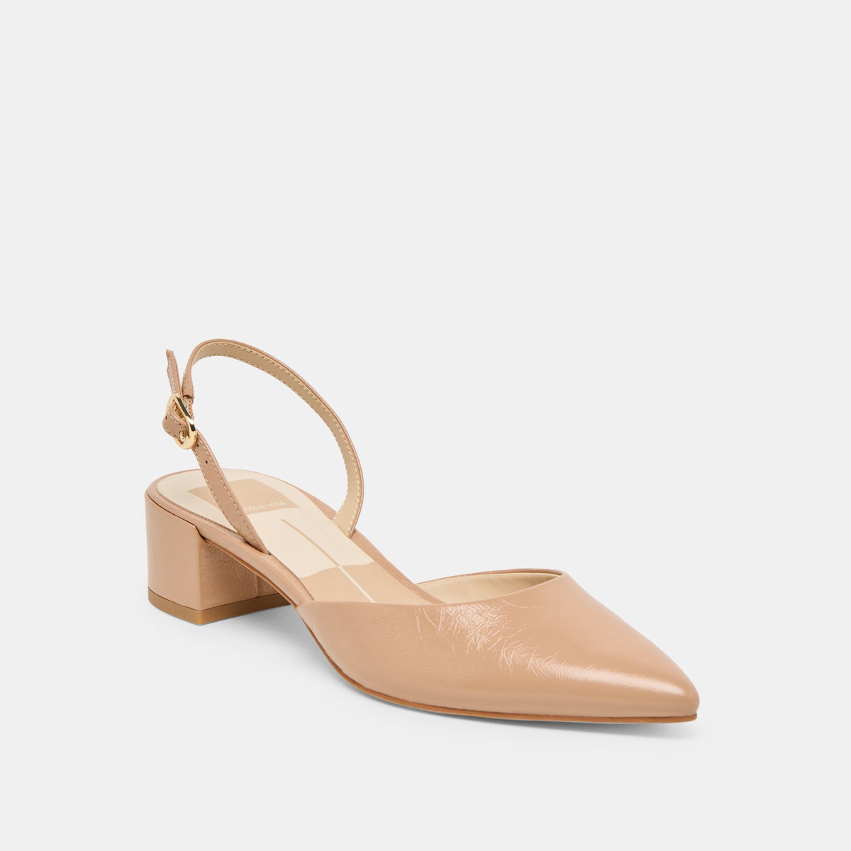 Dolce Vita SHOES | Carel Wide Lt Tan Crinkle Patent Leather Heels