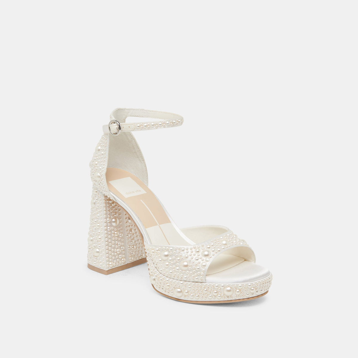 Dolce Vita SHOES | PANDRO PEARL WIDE HEELS TRUE WHITE SATIN
 – Dolce Vita