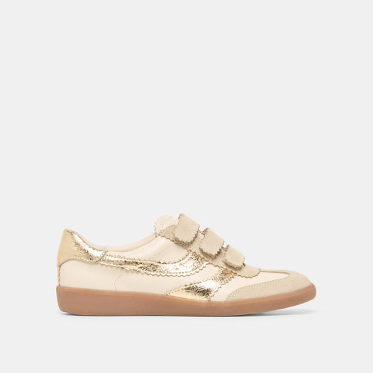 Dolce Vita SHOES | Merit Velcro White Gold Leather Sneakers