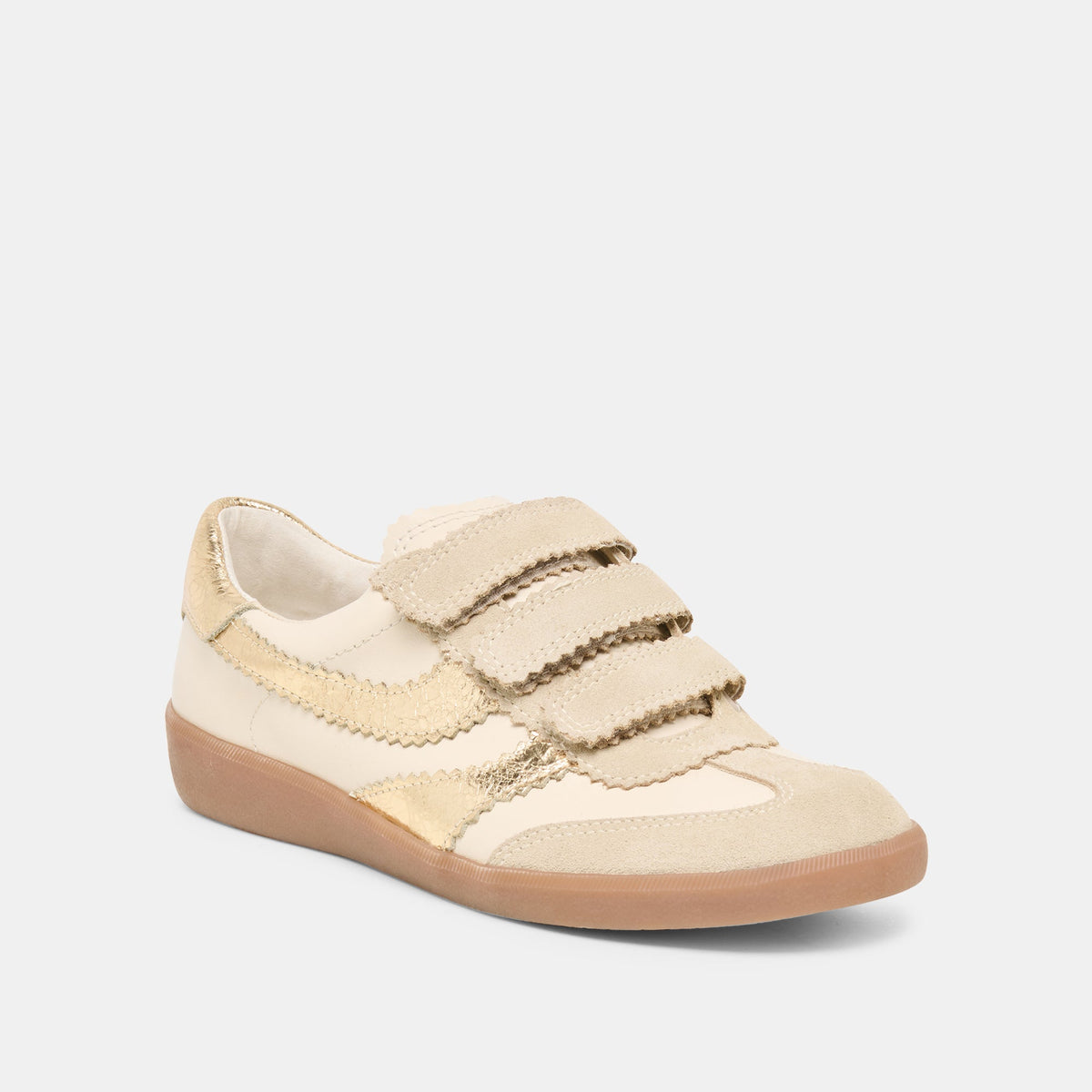 Dolce Vita SHOES | Merit Velcro White Gold Leather Sneakers