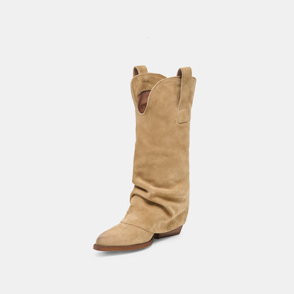Dolce Vita SHOES | ROGUE Camel Suede Mid-Calf Western Slouch Boots