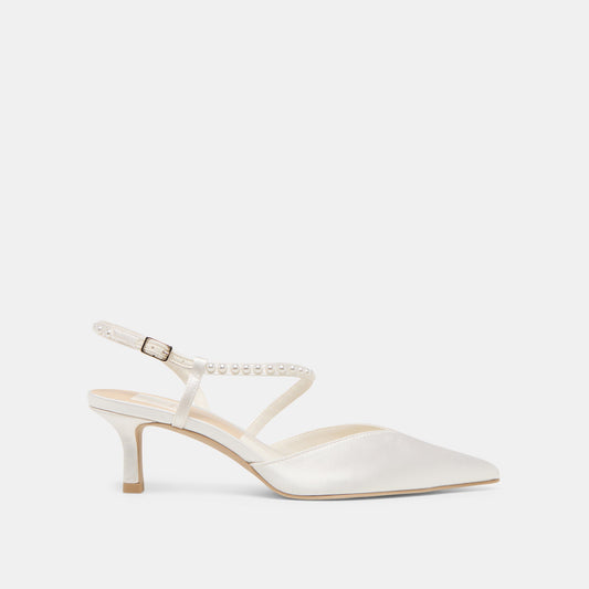 Dolce Vita SHOES | Kamra Pearl True White Satin Mid Heels