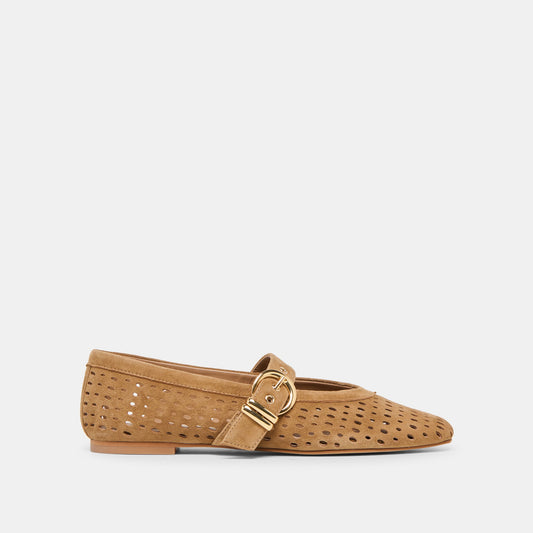 Dolce Vita SHOES | Mikel Lt Brown Perforated Suede Ballet Flats