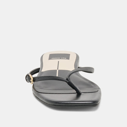 Dolce Vita SHOES | MALTA Black Leather Buckle Flip-Flop Sandals