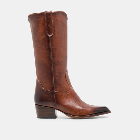 Dolce Vita SHOES | VIGLA Chestnut Leather Pointed-Toe Western Boots