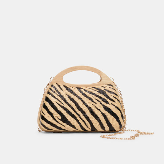 Dolce Vita HANDBAGS | Maelie Black Natural Zebra Raffia Handbag
